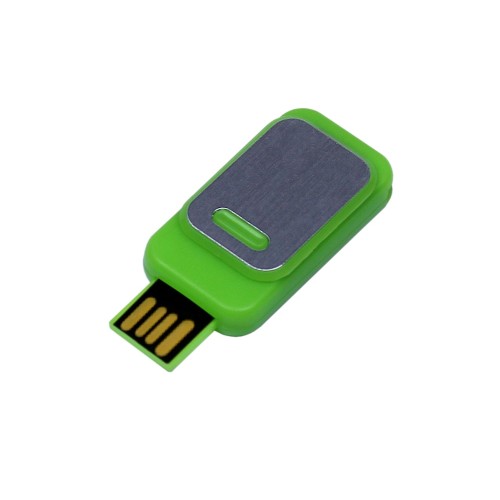 USB-флешка промо прямоугольной формы USB 2.0, выдвижной механизм, зеленый