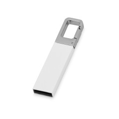 Флеш-карта USB 2.0 с карабином Hook, белый/серебристый