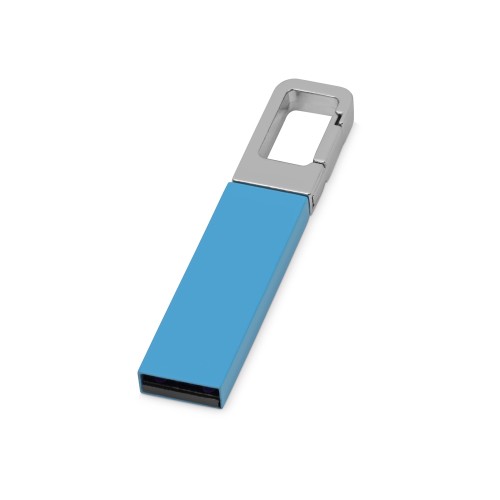 Флеш-карта USB 2.0 с карабином Hook, голубой/серебристый