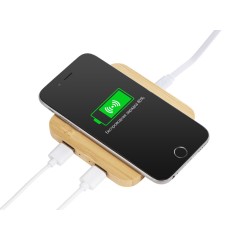 USB-хаб с беспроводной зарядкой из бамбука Plato, 5 Вт