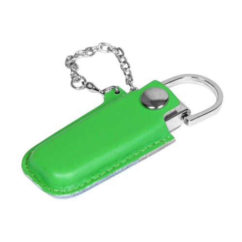 Флешка в массивном корпусе с кожаным чехлом USB 2.0, , зеленый