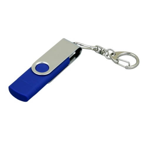 Флешка с поворотным механизмом USB 2.0, c дополнительным разъемом Micro USB,, синий