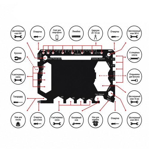 Карта-Мультиинструмент 46в1 Vector, черный