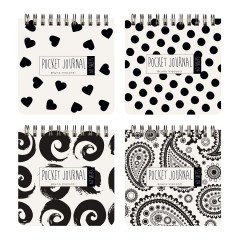 quot;POCKET JOURNALquot; 105 х 105 мм, 60 Л, (4 ВИДA) НА ГРЕБНЕ quot;BLACKamp;WHITEquot;, Белый/Чёрный, BV3-654