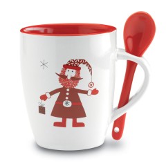 Кружка новогодняя с ложкой, многоцветный, CX1304
