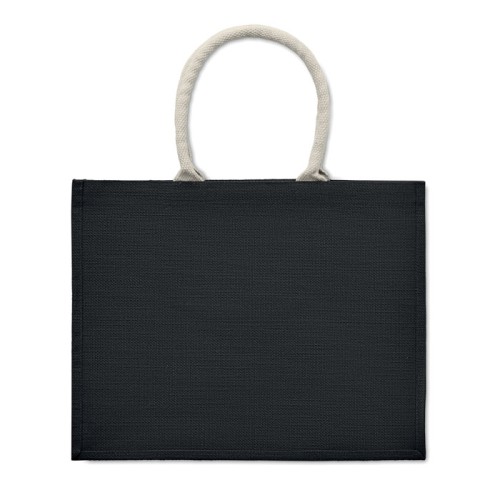 Jute bag with cotton handle, черный, MO6443