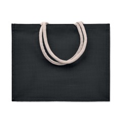 Jute bag with cotton handle, черный, MO6443