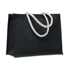 Jute bag with cotton handle, черный, MO6443