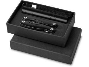 Подарочный набор Scout с многофункциональным ножом и фонариком, цвет черный