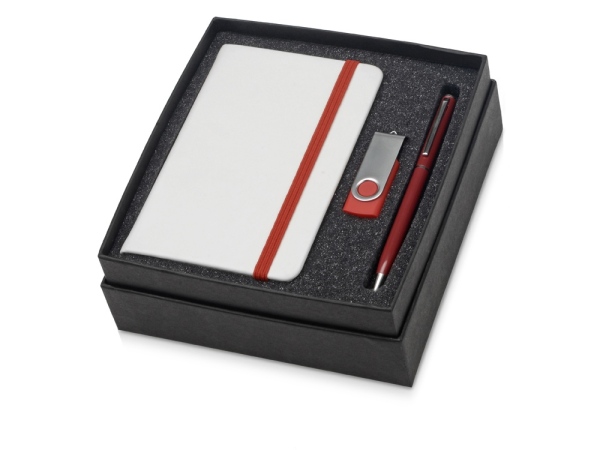 Подарочный набор Reporter Plus с флешкой, ручкой и блокнотом А6, цвет красный