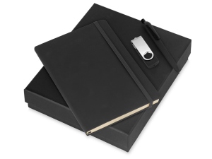 Подарочный набор Vision Pro Plus soft-touch с флешкой, ручкой и блокнотом А5, цвет черный