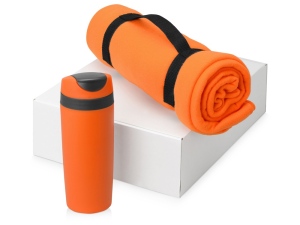 Подарочный набор Cozy с пледом и термокружкой, цвет оранжевый
