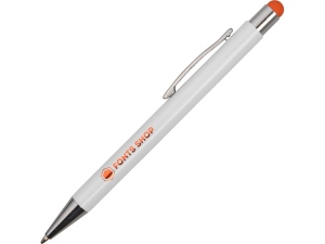 Ручка металлическая шариковая «Flowery» со стилусом и цветным зеркальным слоем, белый/оранжевый