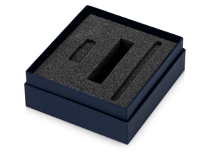 Коробка подарочная Smooth M для зарядного устройства, ручки и флешки, темно-синий