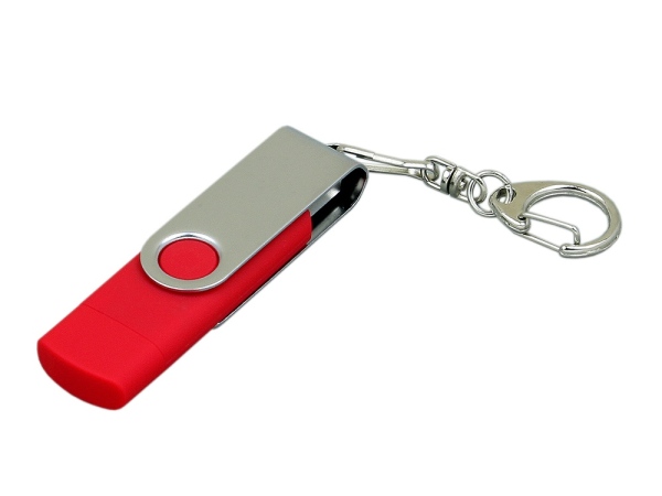 Флешка с  поворотным механизмом, c дополнительным разъемом Micro USB, 32 Гб, цвет красный