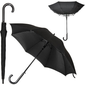 Зонт-трость ANTI WIND, пластиковая ручка, полуавтомат, цвет черный