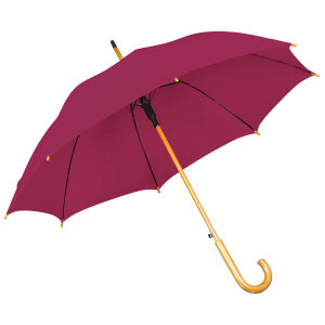 Зонт-трость с деревянной ручкой, полуавтомат, цвет бордовый
