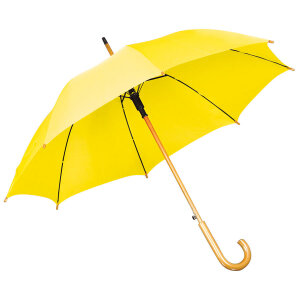 Зонт-трость с деревянной ручкой, полуавтомат, цвет желтый