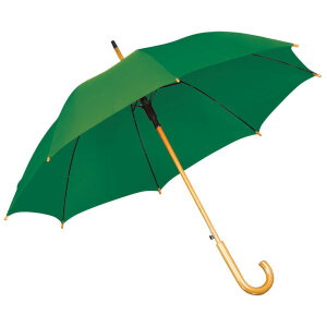 Зонт-трость с деревянной ручкой, полуавтомат, цвет зеленый