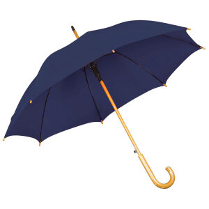 Зонт-трость с деревянной ручкой, полуавтомат, цвет синий