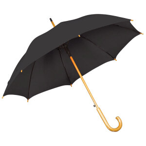 Зонт-трость с деревянной ручкой, полуавтомат, цвет черный