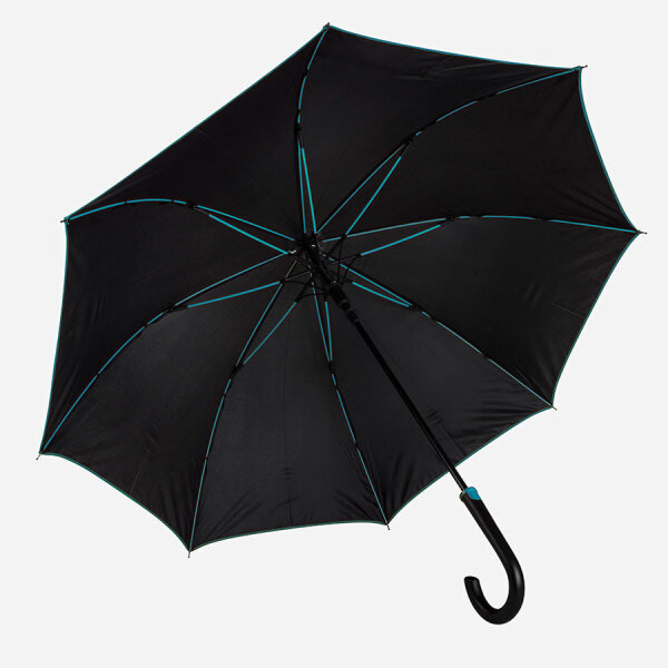 Зонт-трость BACK TO BLACK, пластиковая ручка, полуавтомат, цвет черный с голубым