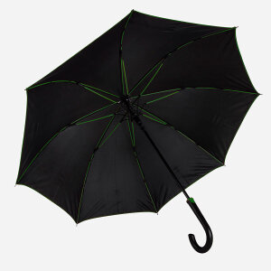 Зонт-трость BACK TO BLACK, пластиковая ручка, полуавтомат, цвет черный с зеленым