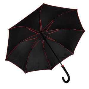 Зонт-трость BACK TO BLACK, пластиковая ручка, полуавтомат, цвет черный с красным