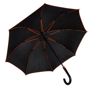 Зонт-трость BACK TO BLACK, пластиковая ручка, полуавтомат, цвет черный с оранжевым