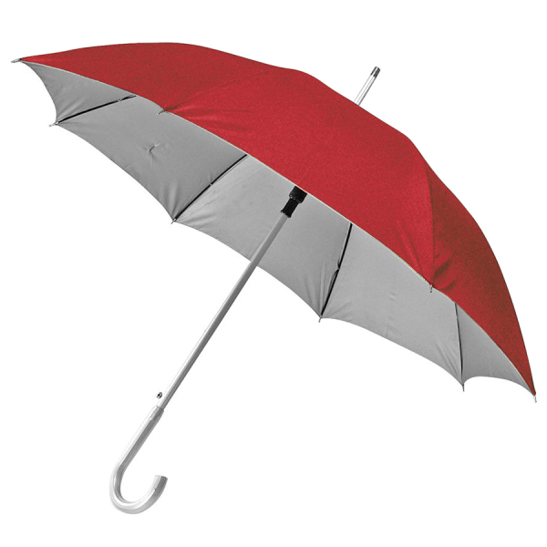 Зонт-трость SILVER, пластиковая ручка, полуавтомат, цвет красный с серебристым