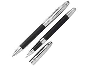 Набор «Рейн»: ручка шариковая, ручка роллер в футляре, цвет  черный