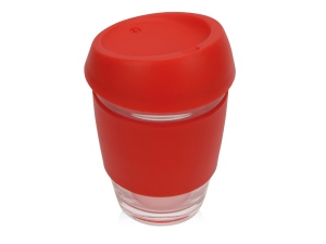 Стеклянный стакан Monday с силиконовой крышкой и манжетой, 350мл, цвет красный