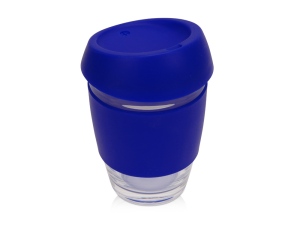 Стеклянный стакан Monday с силиконовой крышкой и манжетой, 350мл, цвет синий
