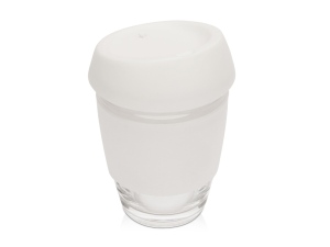 Стеклянный стакан Monday с силиконовой крышкой и манжетой, 350мл, цвет белый