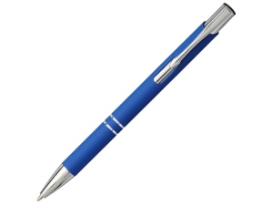 Шариковая кнопочная ручка Moneta с матовым антискользящим покрытием, цвет ярко-синий