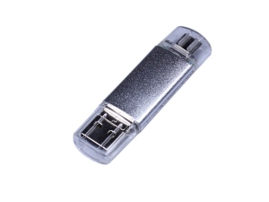 USB 2.0/micro USB/Type-C- флешка на 16 Гб, серебристый