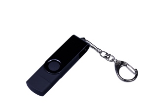 USB 2.0/micro USB/Type-С- флешка на 16 Гб 3-в-1 с поворотным механизмом, черный