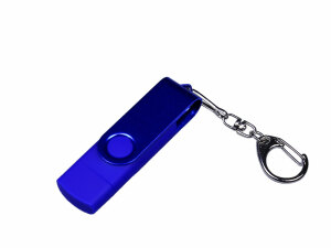 USB 2.0/micro USB/Type-С- флешка на 16 Гб 3-в-1 с поворотным механизмом, синий