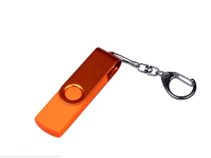 USB 2.0/micro USB/Type-С- флешка на 16 Гб 3-в-1 с поворотным механизмом, оранжевый