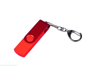 USB 2.0/micro USB/Type-С- флешка на 16 Гб 3-в-1 с поворотным механизмом, красный