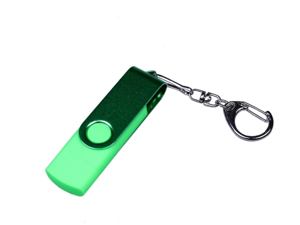 USB 2.0/micro USB/Type-С- флешка на 16 Гб 3-в-1 с поворотным механизмом, зеленый