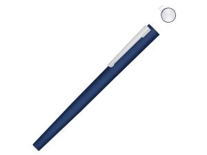 Ручка металлическая роллер «Brush R GUM» soft-touch с зеркальной гравировкой, темно-синий