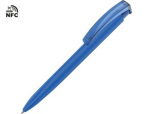 Ручка пластиковая шариковая трехгранная «Trinity K transparent Gum» soft-touch с чипом передачи информации NFC, синий