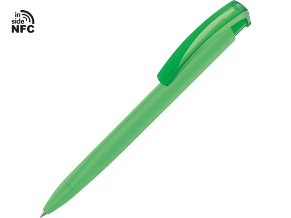 Ручка пластиковая шариковая трехгранная «Trinity K transparent Gum» soft-touch с чипом передачи информации NFC, зеленое яблоко
