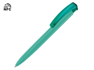 Ручка пластиковая шариковая трехгранная «Trinity K transparent Gum» soft-touch с чипом передачи информации NFC, морская волна