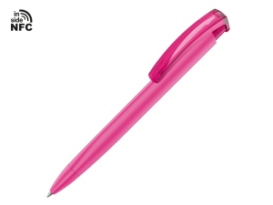 Ручка пластиковая шариковая трехгранная «Trinity K transparent Gum» soft-touch с чипом передачи информации NFC, розовый