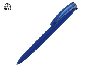 Ручка пластиковая шариковая трехгранная «Trinity K transparent Gum» soft-touch с чипом передачи информации NFC, темно-синий