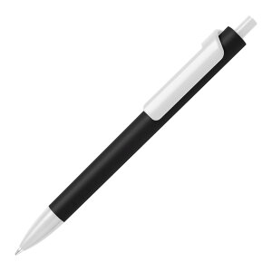 Ручка шариковая FORTE SOFT BLACK, покрытие soft touch, цвет черный  сбелым