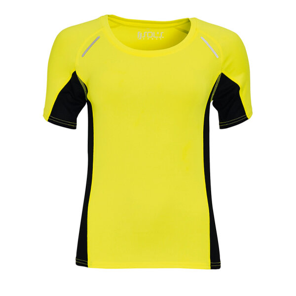 Футболка женская для бега SYDNEY WOMEN 180, цвет желтый с черным, размер XL