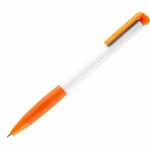 N13, ручка шариковая с грипом, пластик, цвет белый, оранжевый